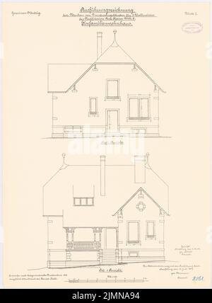 Kahl, guarnigione a Mutzig. Case per tre Wallmeister (1903-1904): Singola costruzione residenziale: Alta Hofwichen, vista orientale a timpano 1:50. Litografia, 61,8 x 45,4 cm (inclusi i bordi di scansione) Foto Stock