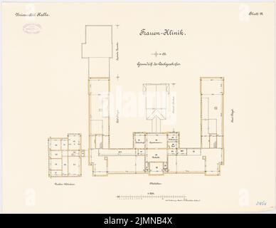 Architetto sconosciuto, clinica femminile della Martin Luther University Halle/Saale (ca 1908-1910): pianta piano piano 1: 100. Litografia, 50,7 x 65,5 cm (inclusi i bordi di scansione) Foto Stock