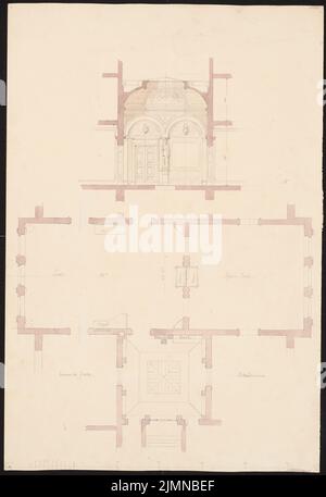 Knoblauch Eduard (1801-1865), Villa Pflug a Berlin-Moabit (1859): Taglio della sala e della sala da pranzo. Acquerello a matita, 57,4 x 39,5 cm (inclusi i bordi di scansione) Foto Stock