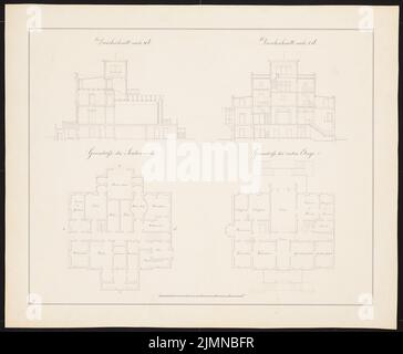 Knoblauch Eduard (1801-1865), Villa Hänel a Berlino-Tiergarten (1839): Tagli e piantine. Acquerello Tusche, 46,9 x 56,9 cm (inclusi i bordi di scansione) Foto Stock