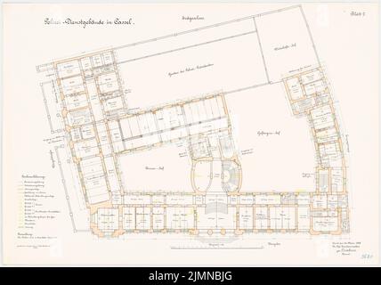 Architetto sconosciuto, edificio del servizio di polizia, Kassel (1908): Grundriss EG 1: 100. Litografia, 61,1 x 87 cm (inclusi i bordi di scansione) Foto Stock