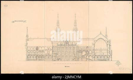 Elis Carl (1838-1889), parlamento prussiano a Berlino. Concorso Schinkel 1869 (17 giugno 1869): Sezione trasversale con viste. Inchiostro su cartone, 97,5 x 175,1 cm (inclusi i bordi di scansione) Foto Stock