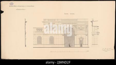 Eck, Summer Shoe & Rumpel, stazione ferroviaria principale di Francoforte sul meno (1880): Facciata sistema: Vista. Tagli. Acquerello Tusche sulla scatola, 68,5 x 133,1 cm (inclusi i bordi di scansione) Foto Stock