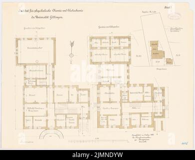 Architetto sconosciuto, Istituto di chimica fisica ed elettrochimica dell'Università di Göttingen (1895): Dipartimento 1: 500, piano interrato, piano terra 1: 100. Litografia, 50,4 x 65,7 cm (inclusi i bordi di scansione) Foto Stock