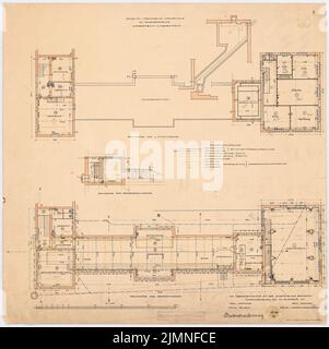 Hoffmann, Università tecnica Berlin-Charlottenburg. Laboratorio di Hyding (24 novembre 1913): Grundrisse KG, EG e 1st Floor 1: 100. Matita, inchiostro, inchiostro colorato su litografia colorata su cartone, 60,8 x 61 cm (inclusi i bordi di scansione) Foto Stock