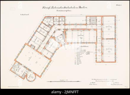 Eggert Hermann (1844-1920), Università tecnica Berlino-Charlottenburg. Ampliamento (30 dicembre 1902): Pianta (secondo piano) 1: 100. Litografia colorata sulla scatola, 68,5 x 100,3 cm (inclusi i bordi di scansione) Foto Stock
