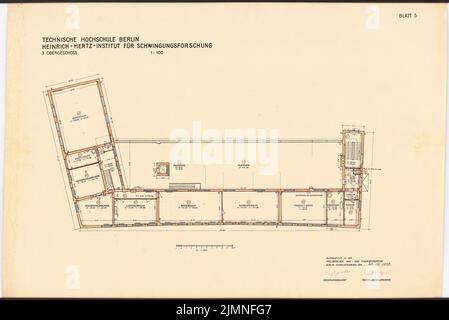 Weißgerber otto, Università tecnica di Berlino-Charlottenburg. Heinrich-Hertz Institute for Vibration Research (20 dicembre 1930): Piano 1: 100. Acquerello colorato con inchiostro su litografia su cartone, 58,4 x 87,3 cm (inclusi i bordi di scansione) Foto Stock