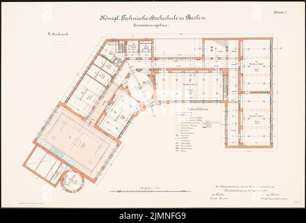 Eggert Hermann (1844-1920), Università tecnica Berlino-Charlottenburg. Ampliamento (30 dicembre 1902): Pianta (terzo piano) 1: 100. Litografia colorata sulla scatola, 68,5 x 100,2 cm (inclusi i bordi di scansione) Foto Stock