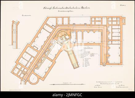 Eggert Hermann (1844-1920), Università tecnica Berlino-Charlottenburg. Lavori di ampliamento (30 dicembre 1902): Pianta (fondazioni) 1: 100. Litografia colorata sulla scatola, 68,6 x 100,3 cm (inclusi i bordi di scansione) Foto Stock