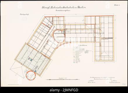 Eggert Hermann (1844-1920), Università tecnica Berlino-Charlottenburg. Ampliamento (30 dicembre 1902): Pianta (sottotetto) 1: 100. Litografia colorata su cartone, 68,9 x 100,6 cm (inclusi i bordi di scansione) Foto Stock