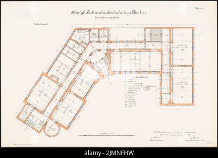 Eggert Hermann (1844-1920), Università tecnica Berlino-Charlottenburg. Ampliamento (30.12.1902): Pianta (primo piano 1: 100. Litografia colorata su cartone, 68,4 x 100,3 cm (incl Scansione bordi) Foto Stock