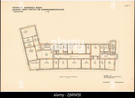 Weißgerber otto, Università tecnica di Berlino-Charlottenburg. Heinrich Hertz Institute for Vibration Research (1928-1929): Piano 1: 100. Acquerello colorato con inchiostro su litografia su cartone, 58,7 x 86,3 cm (inclusi i bordi di scansione) Foto Stock