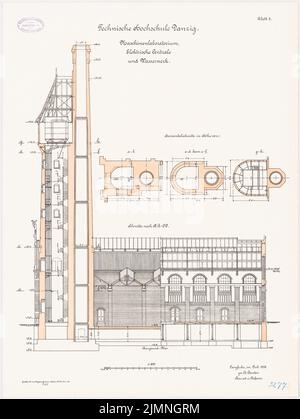 Eggert Hermann (1844-1920), laboratorio macchine, centrale elettrica e opere d'acqua dell'Università tecnica di Danzig (07,1906): Sezione trasversale 1: 100. Litografia colorata, 68,8 x 51,7 cm (inclusi i bordi di scansione) Foto Stock