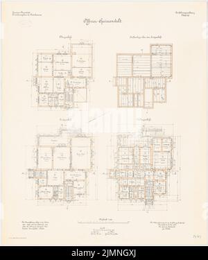 Falso, Trainkaserne Darmstadt. Interno. Ente alimentare ufficiale (07,1906): Grundriss KG, EG, OG, Balkenlage via EG, 1: 100. Litografia colorata, 77,8 x 65,7 cm (inclusi i bordi di scansione) Foto Stock