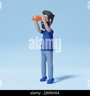 3D Man Lokking Cerco opportunità Binocolo visione previsione Foto Stock