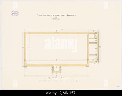 Architetto sconosciuto, liceo statale, Wroclaw (senza un anno): Palestra: Piano banchetto e fondazioni 1:75. Litografia colorata sul cartone, 49,3 x 66,4 cm (inclusi i bordi di scansione) Foto Stock