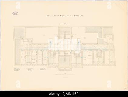 Architetto sconosciuto, liceo statale, Wroclaw (senza un anno): Piano seminterrato 1:75. Litografia colorata sul cartone, 85,3 x 120 cm (inclusi i bordi di scansione) Foto Stock