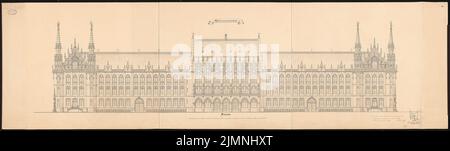 Elis Carl (1838-1889), Parlamento prussiano, Berlino. Schinkel Competition 1869: Vista laterale. Inchiostro su cartone, 64,9 x 222,9 cm (compreso il bordo di scansione). Foto Stock