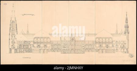 Elis Carl (1838-1889), Parlamento prussiano, Berlino. Schinkel Competition 1869: Sezione longitudinale con viste. Acquerello Tusche sulla scatola, 97,6 x 205 cm (compreso il bordo di scansione). Foto Stock