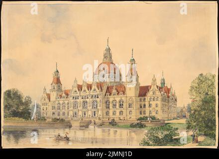 Eggert Hermann (1844-1920), municipio di Hannover (1897): Vista prospettica da Maschsee. Acquerello Tusche, cartoncino bianco con titolo, 54,6 x 80 cm (inclusi i bordi di scansione) Foto Stock