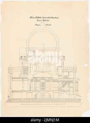 Eggert Hermann (1844-1920), osservatorio e rifrattore dell'Università Kaiser Wilhelm di Strasburgo (senza dat.): Sezione longitudinale attraverso il grande rifrattore 1:50. Litografia su carta, 85,4 x 65,8 cm (inclusi i bordi di scansione) Foto Stock