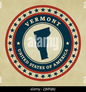 Etichetta vintage con mappa del Vermont Foto Stock