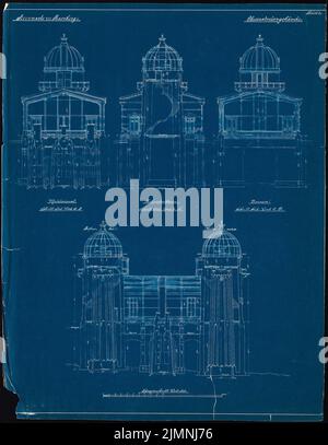Eggert Hermann (1844-1920), osservatorio di Bamberga. Edificio dell'Osservatorio (senza data): 4 tagli. Blueprint su carta, 70,5 x 54,6 cm (inclusi i bordi di scansione) Foto Stock