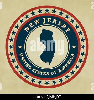 Etichetta vintage con mappa del New Jersey Foto Stock