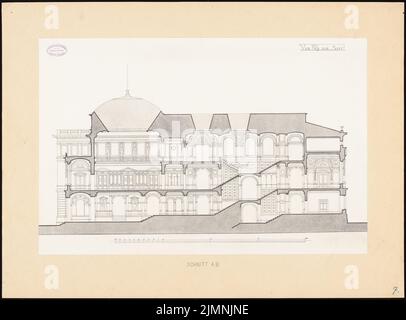 Eisenlohr & Schliemann, Ständehaus in Düsseldorf (1875): Sezione trasversale A-B. Acquerello Tusche sulla scatola, 67,3 x 91,1 cm (inclusi i bordi di scansione) Foto Stock