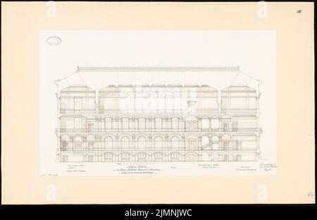 Eggert Hermann (1844-1920), edificio universitario dell'Università Kaiser-Wilhelm di Strasburgo (09,1878): Sezione longitudinale dell'ala laterale 1: 100. Acquerello Tusche sulla scatola, 62 x 95,5 cm (inclusi i bordi di scansione) Foto Stock