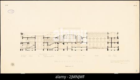 Eggert Hermann (1844-1920), Parlamento per la Confederazione tedesca del Nord (1867): Taglia e-F con vista interna ed esterna. Acquerello Tusche sulla scatola, 51,5 x 97,2 cm (inclusi i bordi di scansione) Foto Stock