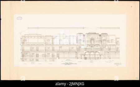 Eggert Hermann (1844-1920), edificio universitario dell'Università Kaiser-Wilhelm di Strasburgo (09,1878): Sezione longitudinale 1: 100. Acquerello Tusche sulla scatola, 68,2 x 117,8 cm (inclusi i bordi di scansione) Foto Stock