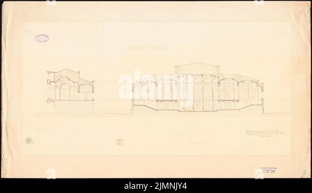 Eggert Hermann (1844-1920), Parlamento della Confederazione tedesca del Nord (1867): 2 tagli A-B.. Acquerello Tusche sulla scatola, 60,9 x 105,9 cm (inclusi i bordi di scansione) Foto Stock