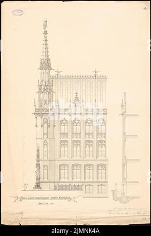 Elis Carl (1838-1889), parlamento prussiano a Berlino. Schinkel concorso 1869 (17 giugno 1869): Dettaglio del sistema di facciata, taglio. Acquerello Tusche su carta, 93,8 x 63 cm (inclusi i bordi di scansione) Foto Stock