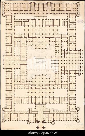 Elis Carl (1838-1889), parlamento prussiano a Berlino. Schinkel Competition 1869 (17 giugno 1869): Grundriss EG. Inchiostro e matita acquerello sulla scatola, 97,2 x 63,7 cm (inclusi i bordi di scansione) Foto Stock