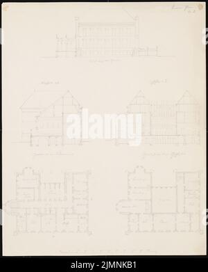 Knoblauch Eduard (1801-1865), casa padronale a Lauchstädt (ca 1848): sezione trasversale, taglio longitudinale, planimetrie. Matita, 43,3 x 35 cm (inclusi i bordi di scansione) Foto Stock