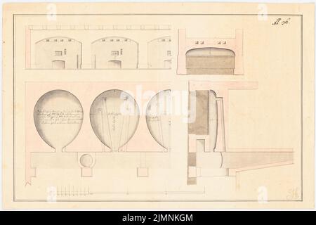 Architetto sconosciuto, forno (ca 1800): pianta, tortura, tagli. Acquerello Tusche su carta, 28,8 x 43,2 cm (inclusi i bordi di scansione) Foto Stock