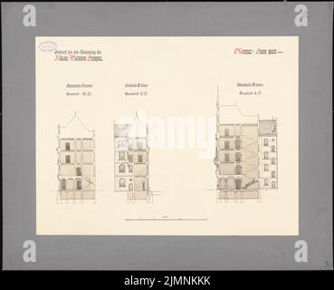 Endell & Kern, sviluppo di Kaiser-Wilhelm-Straße a Berlino (1885): 3 sezioni 1:50. Acquerello Tusche sulla scatola, 67,8 x 83,3 cm (inclusi i bordi di scansione) Foto Stock