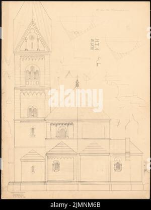 Salsa Eugen de la, chiesa in stile romanico (senza dat.): Chiesa romanica con torre e edificio centrale con corona cappella. Matita su cartone, 67,7 x 51,2 cm (compresi i bordi di scansione) Salsa Eugen de la : Kirche in romanischem Stil Foto Stock