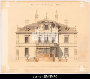 Lange Emil (1841-1926), Villa Director Mayer in Bad Aibling (1874): Vista principale. Acquerello Tusche sulla scatola, 49,5 x 60,1 cm (compresi i bordi di scansione) Lange Emil (1841-1926): Villa Direktor Mayer, Bad Aibling Foto Stock