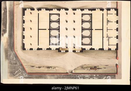 Architetto sconosciuto, precedentemente edificio industriale: Forno. (?) (circa 1800): pianta. Acquerello Tusche sulla scatola, 33,2 x 50,8 cm (compresi i bordi di scansione) N. : Früher Industriebau: Ofen (?) Foto Stock