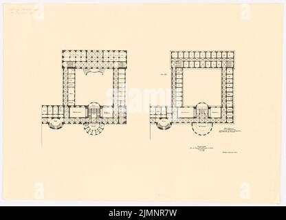 Poelzig Hans (1869-1936), monastero francescano sullo Spittelberg, Glatz. Progetto preliminare (09,1915): Progetto A, Grundrisse EG e piano 1st. Rottura leggera su carta, 67,5 x 93,5 cm (compresi i bordi di scansione) Poelzig Hans (1869-1936): Franziskanerkloster auf dem Spittelberg, Glatz. Vorprojekt Foto Stock