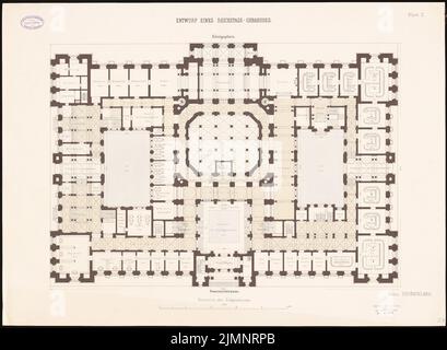 Busse & Schwechten, Reichstag, Berlino (1882): Grundriss EG 1: 200. Acquerello Tusche sulla scatola, 64,2 x 87,6 cm (compresi i bordi di scansione) Busse & Schwechten : Reichstag, Berlino. Zweiter Wettbewerb Foto Stock