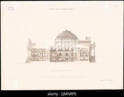 Busse & Schwechten, Reichstag, Berlino (1882): Sezione trasversale sull'asse dell'atrio settentrionale 1: 200. Acquerello Tusche sulla scatola, 65,1 x 88,8 cm (compresi i bordi di scansione) Busse & Schwechten : Reichstag, Berlino. Zweiter Wettbewerb Foto Stock