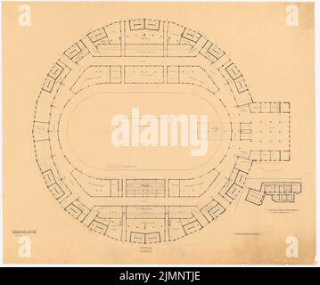 Poelzig Hans (1869-1936), Sporthalle, Berlino (15 giugno 1926): Grundriss seminterrato 1: 200 (marciapiede). Matita su trasparente, 83,1 x 99,5 cm (compresi i bordi di scansione) Poelzig Hans (1869-1936): Sporthalle, Berlino Foto Stock