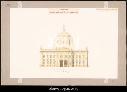 Begas Reinhold (1831-1911), Reichstag, Berlino (senza data): Facciata dopo il traguardo di Brandeburgo 1: 200. Tusche, acquerello a matita su cartone, 78,3 x 115,2 cm (compresi i bordi di scansione) Begas Reinhold (1831-1911): Reichstag, Berlino Foto Stock