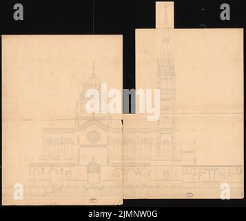 Orth agosto (1828-1901), chiesa romanica (evangelica) con 2000 posti a sedere presso l'Humboldthafen. Schinkel Competition 1856 (1856): Vista laterale RISS (lato ovest); barra di scala. Inchiostro su cartone, 110,5 x 131,4 cm (compresi i bordi di scansione) Orth August (1828-1901): Romanische (evangelische) Kirche mit 2000 Sitzplätzen am Humboldthafen, Berlino. Schinkelwettbewerb 1856 Foto Stock