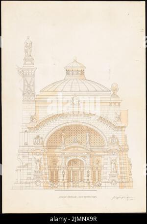 Frentzen, Georg (1854-1923), Stazione Centrale di Francoforte sul meno. Edificio della reception (15 novembre 1880): Particolare della facciata anteriore (ala destra). Acquerello Tusche sulla scatola, 91,5 x 62,9 cm (compresi i bordi di scansione) Frentzen, Georg (1854-1923): Hauptbahnhof, Francoforte sul meno. Empfangsgebäude Foto Stock