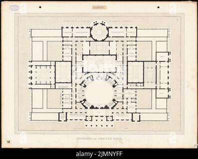 Ferstel, Heinrich Freiherr von (1828-1883), Reichstag, Berlino. Secondo concorso (1882): Piano 2nd. Acquerello Tusche sulla scatola, 72,4 x 95,8 cm (compresi i bordi di scansione) Ferstel, Heinrich Freiherr von (1828-1883): Reichstag, Berlino. Zweiter Wettbewerb Foto Stock