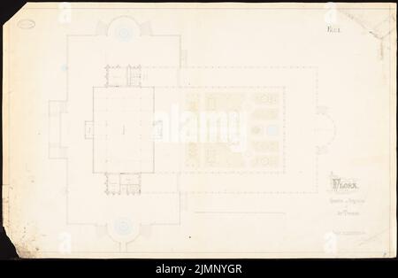 Felten, Josef (1799-1880), giardino d'inverno »Flora«, Berlino (1871-1871): Grundriss EG e terrazza. Tusche, acquerello a matita su cartone, 66,2 x 101,2 cm (compresi i bordi di scansione) Felten, Josef (1799-1880): Wintergarten »Flora«, Berlino Foto Stock